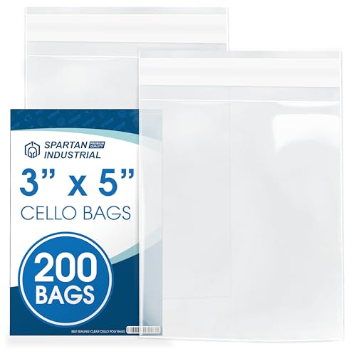3x5 Self-Sealing Cellophane Bags (200 Count) Clear Cookie Bags With Seal | for Decorated Cookies, Macarons, Small Candy, Treats - Resealable Adhesive Flap, Reinforced Sides - Spartan Industrial - size: 3" X 5"