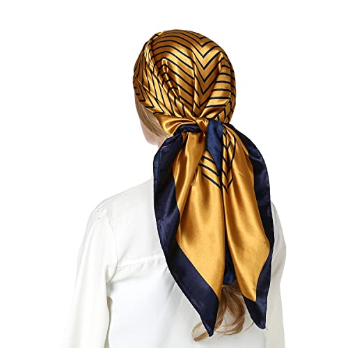 RIIQIICHY Head Scarf for Women Like Silk Satin Scarf for Hair Wrapping at Night Bandana Square Scarf for Sleeping 35 Inch - color: Gold/Black