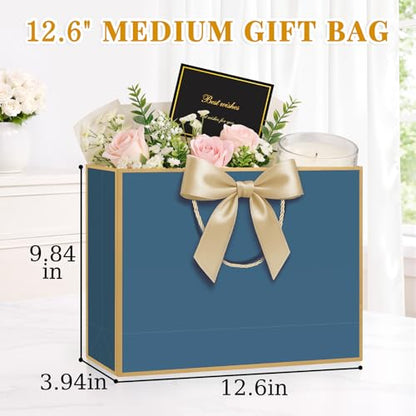 ANZNKU 2PCS Blue Gift Bags Set, Medium Gift Bags with Handles 4 Tissue Paper 2 Ribbons 2 Cards for Women & Men Wedding Birthday Graduation Bridal Baby Shower Engagement Party Favors Present Wrap - color: Navy Blue