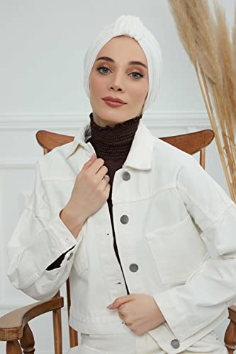 Aisha's Design Instant Turban Plain Cotton Scarf Head Wrap Lightweight Hat Bonnet Cap for Women - color: Ivory