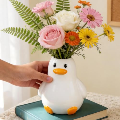 Handcrafted Ceramic Duck Vase, Cute Round Duck Flower Vase Unique Funny - color: Fat Duck Vase