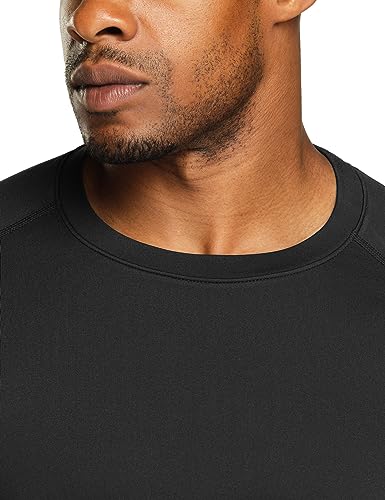 TSLA Men's Thermal Long Sleeve Compression Shirts, Athletic Base Layer Top, Winter Gear Running T-Shirt - color: Heatlock Round Neck Black, size: Large