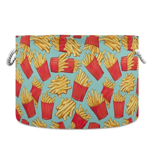 French Fries Pattern Toys Storage Bin with Cotton Rope Large Capacity Clothes Storage Baskets Laundry Hamper Holiday Ornament Box Organizer for Bedroom Bathroom Nursery