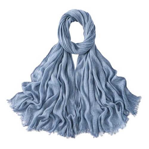 Crinkle Cotton Hijab, Soft Light and Breathable Hijab Scarf For Women, Suitable for All Seasons - color: Jean Blue