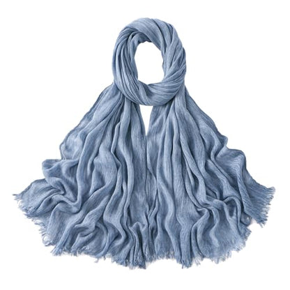 Crinkle Cotton Hijab, Soft Light and Breathable Hijab Scarf For Women, Suitable for All Seasons - color: Jean Blue