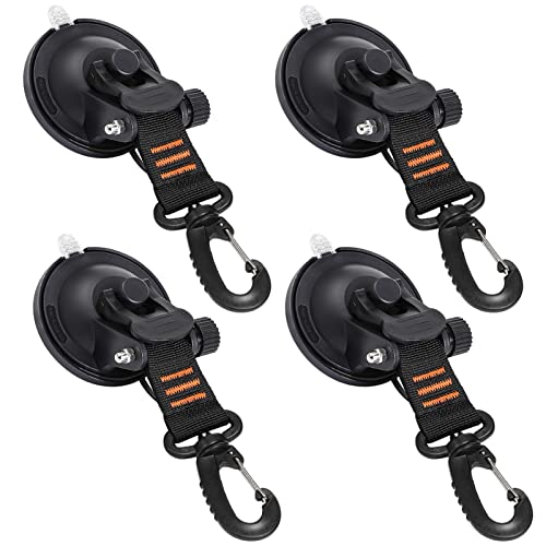 CONBOLA Suction Cups Hooks 4 Pieces Outdoor Car Camping Essentials Heavy Duty Upgraded Tie Down Suction Cup,Camper Accessories Strong Power for RV Boat Window Glass Camping Trap.(4 pcs,Orange) - color: Energetic Orange line, size: Black-4 Pieces