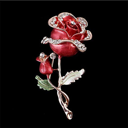 Crystal Pearl Flower Brooches Pins Fashion Beautiful Created Rhinestone Floral Brooch Good Idea for Party Dance Wedding Banquet for Elegant Women Girl - color: Red rose flower brooch
