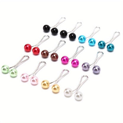 12Pcs/Lot Anti Slip Brooch Headscarf Shawl Scarf Lady Fixed Pins Scarf Hijab Clips Pearl Stylish Brooch for Women Jewelry - color: Random mixed