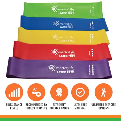 SmarterLife Resistance Bands, Set of 5 Extra Wide Latex-Free Exercise Bands | Bands for Working Out - For Women, Men - Weight Loss, Physical Therapy Bands, Booty Bands, Home Gym, Workout Guide Included