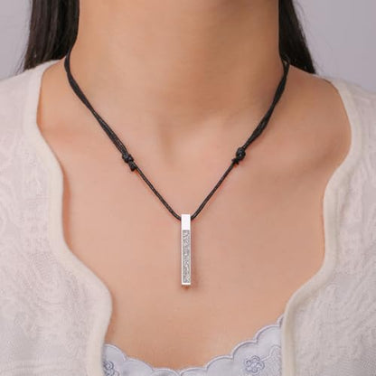 VASSAGO Islamic Ayatul Kursi Necklace for Women Men Stainless Steel/Leather Chain Muslim Allah Arabic 3D Bar Pendant Islam Eid Ramadan Gift Jewelry - color: Silver Leather Rope