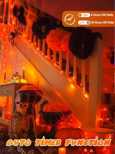 2 Pack 200 LED Battery Operated Halloween Lights, String Lights 8 Modes - color: Orange, size: 2PK(100LED)