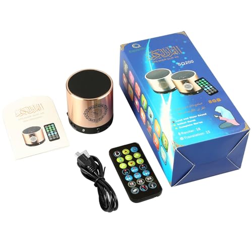Portable Digital Quran Speaker,Bluetooth Speaker,with Remote Control,MP3 Player,USB Rechargeable,8GB Storage,18 Reciters,15 Translations,Arabic,English,French,Urdu & More (Gold) - color: Gold