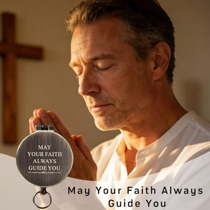 Baptism Gifts for Boys Men - Engraved Compass Christian Gifts for Men, Religious Catholic Compass Gift for Man Boys Baptism & First Communion & Confirmation, Pocket Compasses Engraved with Bible Verse