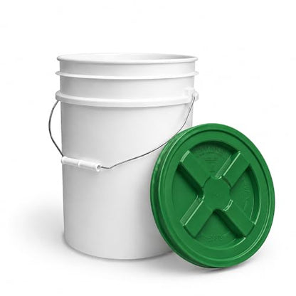 5 Gallon Bucket - Food Grade w/Lid BPA-Free, White/Green, 6 | Airtight Gamma Seal Screw-On Lid, Heavy-Duty 90 Mil HDPE Plastic, Food Safe and Durable Container, Bulk Storage, Made in USA - color: White/Green, size: 6 Packs