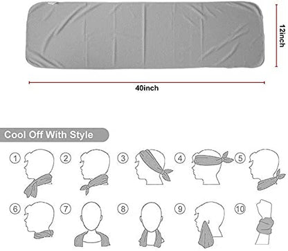 2 Packs Cooling Towel (40"x 12"), Microfiber Cool Towel, Soft Breathable Chilly Towel Stay Cool for Yoga, Sport, Gym, Camping, Fitness, Running & More Activities, Grey