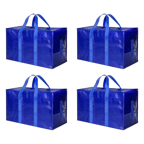 HealSmart 4 Pack Large Moving Bags with Zippers & Handles, Moving Supplies with Lids, Heavy Duty Totes for Space Saving, Fold Flat, Moving and Storing, Blue - color: Blue, size: 4-Pack, style: Carrying Handle
