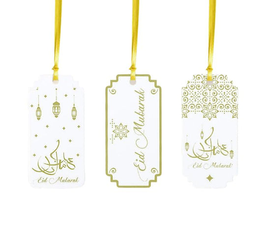 8 Eid Mubarak Gift Tags - Eid Gifts 4 Unique Designs Festive Hajj Decorations, Gifting Stickers for Birthday, Valentines, New Year Personalized Hamper, Small, Transparent