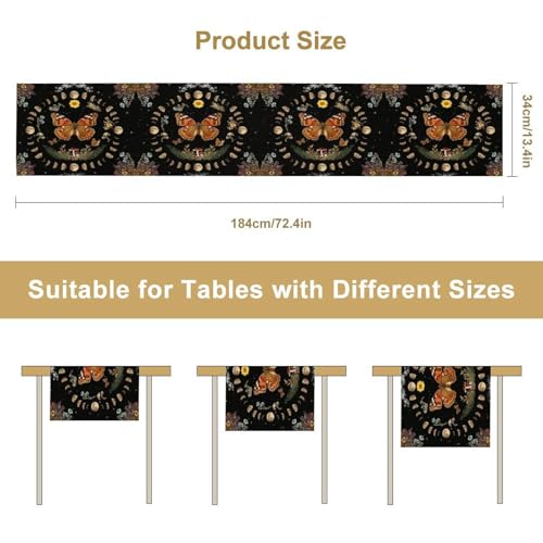 Boho Moth Table Runner, Witchy Mysterious Moon Phase Garden Flower Plant Gothic Aesthetic Table Runner for Home Kitchen Dining Patio Holiday Party 13x36in - color: Moth-3, size: W13''xL36''