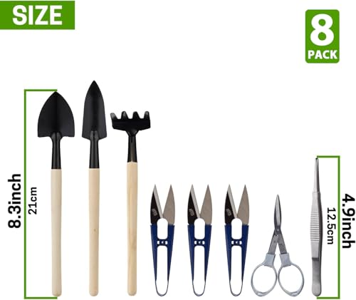 Bonsai Set 8 Pcs - Include Pruner, Fold Scissors, Mini Rake, Bud & Leaf Trimmer Set by ZELARMAN