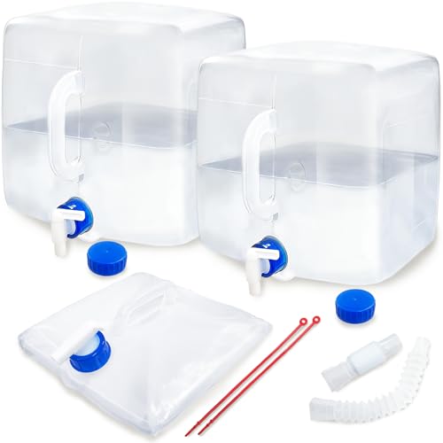 2 Pack 5.3 Gallon BPA Free Collapsible Water Container with Spigot & Hook | BPA Free, Foldable Carrier Bucket, Portable Water Canteen, Camping Water Storage Jug, Outdoor Hiking Survival Kit
