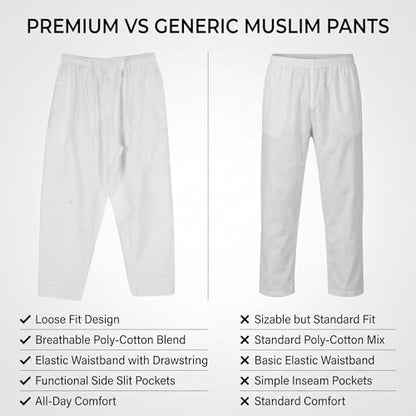 HEEPDD Men Muslim Loose Elastic Band Afghan Trousers, Polyester Cotton Pants with Stripe Decor, White, XXL - size: 48 Long