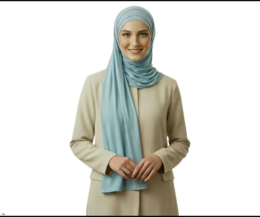 Cotton Modal Jersey Hijab with Matching Undercap, Women's Casual Style, 180cm × 70cm - color: Sky Blue