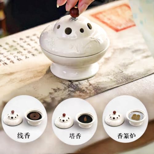 Ceramic Incense Burner | creamy white insence holder for Frankincense, Bakhoor, Charcoal, Stick, Powder, Cone, Coil, and Tower Incense