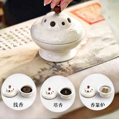 Ceramic Incense Burner | creamy white insence holder for Frankincense, Bakhoor, Charcoal, Stick, Powder, Cone, Coil, and Tower Incense