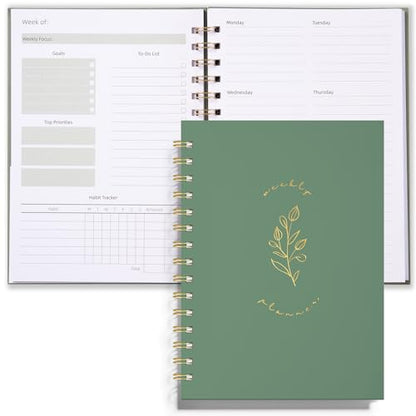 Undated Weekly and Monthly Planner Spiral Bound- Weekly Goals Notebook, To Do List, Habit Tracker Journal, Academic, Aesthetic, Stylish School or Office Supplies(6.1" x 8.4" - Green) - color: A-Green
