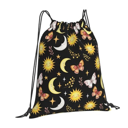 Drawstring Sackpack Goth Butterfly Moth Sun Moon, Water Resistant Gym Sack for Outdoor Camping and Beach - color: Pattern (361)