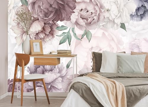 Watercolor Peony Floral Wallpaper Mural Peel and Stick 182“x120 | Living Room Bedroom - color: ZZ-015, size: 182" x 120"