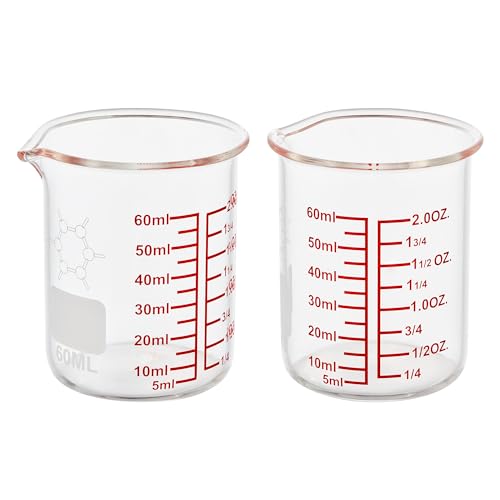 High Borosilicate Glass Measuring Cup-V-Shaped Spout，Glass Measuring Beaker for Kitchen or Restaurant, Easy to Read, 60 ML (2 Oz)-Pack of 2 - size: 60ml (2oz) - Pack of 2