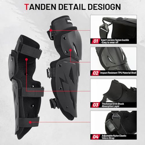 Tanden Motorcycle Knee Pads for Men Knee and Shin Guards, Motorcycle Leg Protection Armor Motocross Knee Guards Dirt Bike Pads Adjustable Crashproof Adult Protective Gear - size: 4Pcs