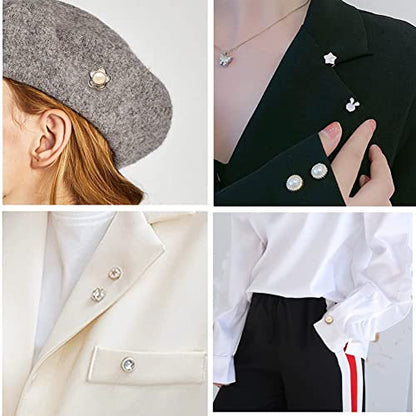 20Pcs Women Shirt Brooch Buttons Pearl No Sew Pins Safety Button - color: Rhinestone and pearl buttons