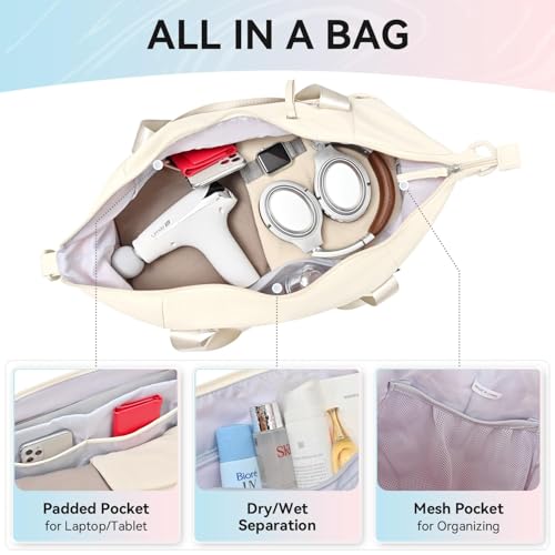 MAXTOP Women's Gym Yoga Duffle Bag with Shoe Pouch,Multi-Purpose Overnight Travel Bag for Gym,Work, Dance, Sports - color: Beige