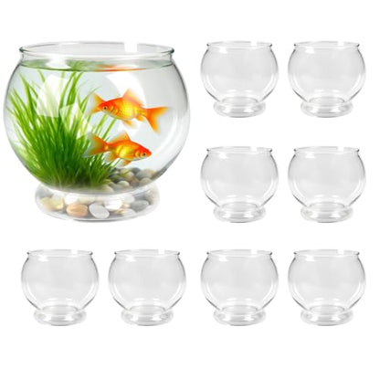 9 Pcs Fish Bowl 7.09 x 6.3 Inch Clear Plastic Fish Tank 100 oz Round Desktop Aquarium Multipurpose Goldfish Bowl for Home Office Party Favors Turtle Goldfish