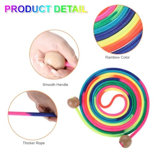 Long Jump Rope for Kids 16 FT Adjustable Skipping Rope Multiplayer Rainbow Jumping Rope with Wooden Ball Handle for School and Outdoor Activities