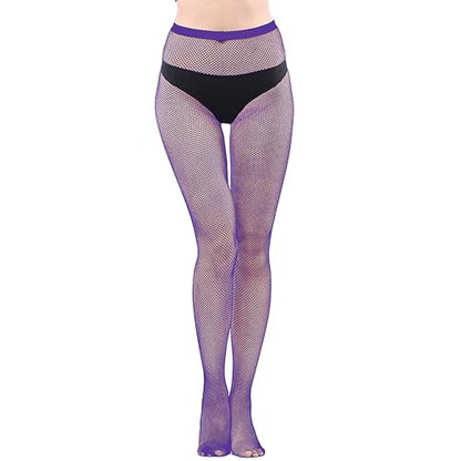 Bestjybt Womens Fishnet Tights High Waist Mesh Fish Net Stockings Pantyhose | Cool Pattern, Sexy, Perfect For Daily Use, Costume Halloween Cospaly, Versatile, Stretchy, Non-Itchy, Great Fit - color: Purple