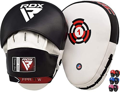 RDX Boxing Pads Focus Mitts, Maya Hide Leather Curved Hook and Jab Target Hand Pads, Great for MMA, Kickboxing, Martial Arts, Muay Thai, Karate Training, Padded Punching, Coaching Strike Shield - color: White