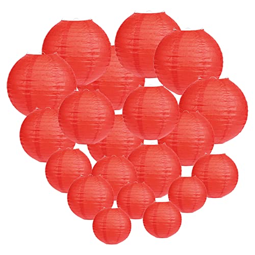 LIHAO 20 Pack Red Paper Lanterns, 4 Assorted Sizes Round Hanging Decor | Chinese New Yea丨Lunar New Year丨red chinese lantern丨wedding or birthday party丨metal frames included - color: Red