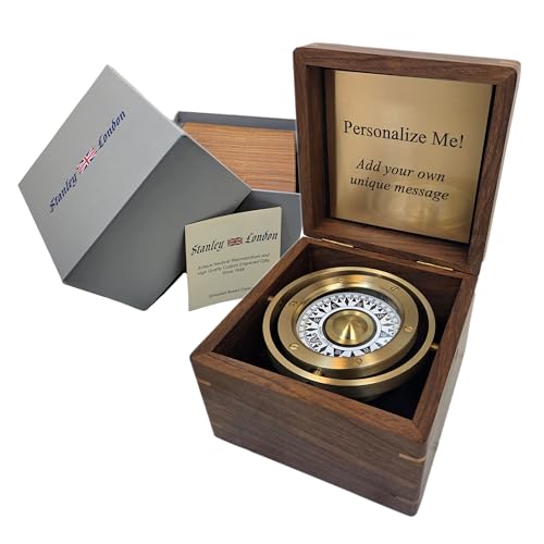 Personalized Large Desk Compass Gift for Men, Him, Son | Engraved Gifts for Graduation, Baptism, Confirmation, Business Promotion, Executive Retirement | Gimbaled Brass Compass in Wood Box