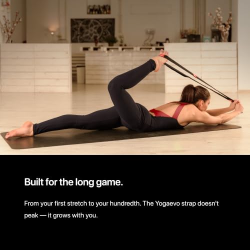 YogaEVO Stretching Strap with Loops for Physical Therapy — Yoga Strap & Resistance Band in One — Flexibility & Back Recovery — HD Video Routines Included - color: Black