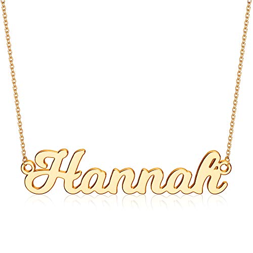 Ursteel Custom Name Necklace Personalized, 14K Gold Plated Personalized Name Necklace Dainty Name Plate Necklace Jewelry Personalized Gifts for Women - style: Hannah