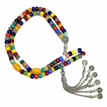 Special Prayer Beads Series -99 beads- Tesbih Tasbih Tasbeeh Misbaha Masbaha Subha Sebha Sibha (Multi Color Resin Drum -8X6 mm- 99 Beads) - color: Multi Color Resin Drum -8X6 mm- 99 Beads