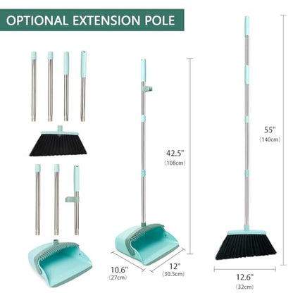 Broom and Dustpan Combo Set,55" Long Handle,Green | Heavy Dust,Dustpans with Broom Combo,House Accessories for Home, Kitchen,Office,Classroom,Apartment,Pet Hair - color: Green