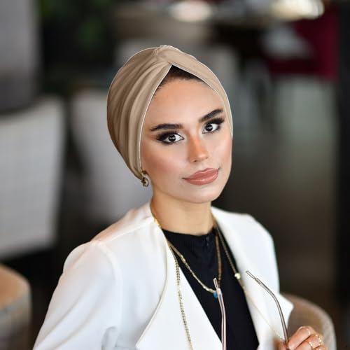para life Knot Turbans for Women, Breathable Instant Turban|Standard Size Cotton|Pre-tied Scarf, Hijab Cap&Undercap - color: Light Brown