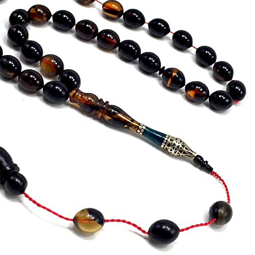 EXCLUSIVE COLLECTION -Handmade Silver Engraved Bakelite Tesbih, Tasbih, Islamic Rosary, Islamic Prayer Beads, Misbaha (9x11 mm 33 Olive Yellow Rice Beads) - color: 9x11 mm 33 Olive Yellow Rice Beads