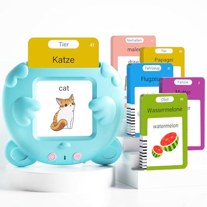 German and English Talking Flash Cards for Toddlers, 510 Sight Words Bilingual Learning Toys for Children, Autism Pocket Speech Therapy Toys, Deutsch Vocabulary Educational Flashcards - size: 510-German&English(blue)