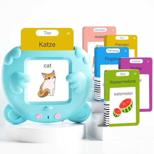 German and English Talking Flash Cards for Toddlers, 510 Sight Words Bilingual Learning Toys for Children, Autism Pocket Speech Therapy Toys, Deutsch Vocabulary Educational Flashcards - size: 510-German&English(blue)