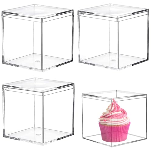 Acrylic Box Clear Display Boxes with Lids Plastic Square Containers Decorative Boxes Large Acrylic Storage Boxes for Wedding Party - size: 4.73 x 4.73 x 4.73 Inch